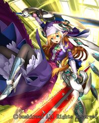  adachi_yousuke battle_sister_parfait blonde_hair boots bushiroad cardfight!!_vanguard commentary_request female green_eyes official_art solo sword weapon 