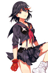  bad_id bad_pixiv_id black_eyes black_hair female gloves kill_la_kill matoi_ryuuko midriff multicolored_hair navel ro_dai school_uniform senketsu serafuku shoes short_hair simple_background skirt solo streaked_hair suspenders white_background 