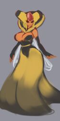  1:2 anthro anthrofied arthropod big_breasts breasts clothed clothing dress female generation_4_pokemon grey_background hi_res hymenopteran insects liveforthefunk nintendo non-mammal_breasts pokemon pokemon_(species) pokemorph red_eyes simple_background solo vespiquen 