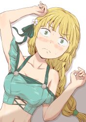  bikini blonde_hair breasts female fire_emblem fire_emblem:_three_houses fire_emblem_heroes green_bikini green_eyes green_ribbons ingrid_brandl_galatea ingrid_brandl_galatea_(summer) kuhuku006f86 long_hair looking_at_viewer medium_breasts ribbon swimsuit 