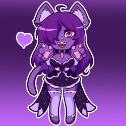  1:1 anthro breasts chibi cleavage clothed clothing collar domestic_cat dress ear_piercing felid feline felis female hair legwear magical_girl_outfit mammal nova-aurora paws piercing purple_hair silververity solo stockings tail vtuber 