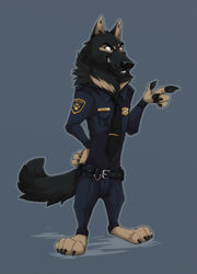  anthro antrage black_nose canid canine canis clothed clothing disney domestic_dog fully_clothed german_shepherd grey_background herding_dog hi_res male mammal pastoral_dog police police_uniform simple_background solo streetdog uniform zootopia 