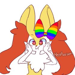  :3 animal_ear_fluff animal_ears artist_name blush blush_stickers bow braixen closed_mouth creatures_(company) female female fox_ears furry game_freak gen_6_pokemon hairbow hands_on_own_cheeks hands_on_own_face happy heart heart-shaped_pupils highres jpeg_artifacts mezmaroon nintendo no_humans pokemon pokemon_(creature) rainbow_bow red_eyes signature simple_background smile solo symbol-shaped_pupils upper_body white_background 