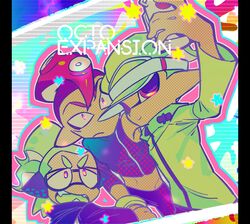  3boys agent_3_(splatoon) agent_4_(splatoon) agent_8_(splatoon) cellphone commentary_request copyright_name crop_top green_hair headphones highres inkling inkling_boy inkling_player_character jacket male_focus midriff multiple_boys octoling octoling_boy octoling_player_character phone pillarboxed pink_eyes pink_hair pointy_ears selfie smartphone smile splatoon_(series) splatoon_2 splatoon_2:_octo_expansion squidbeak_splatoon taking_picture tentacle_hair visor_cap yojio_(2188) 