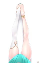  absurdres anklet bad_id bad_twitter_id barefoot ceres_fauna ceres_fauna_(1st_costume) feet female green_nails highres hikigaya_0926 hololive hololive_english jewelry legs lower_body lycoris_challenge_(meme) meme nail_polish parody signature single_thighhigh skirt solo stirrup_legwear thighhighs thighs toeless_legwear toenail_polish toenails toes virtual_youtuber white_background 