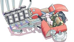  closed_mouth engine espeon frown highres hover_bike komepan looking_at_viewer looking_up no_humans pokemon pokemon_(creature) pokemon_colosseum shiny simple_background sitting umbreon white_background 