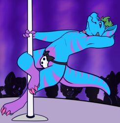  claws clothing colesense collar colored_nails dancing digitigrade horn jockstrap kobold koizumi_kobold leg_around_pole male nails pawpads pole pole_dancing scalie solo toe_claws underwear 