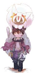  animal_humanoid anthro carrying_another clothing colored cybernetic_arm cybernetic_leg cybernetic_limb cybernetics cyborg duo faputa female forehead_gem gem hat headgear headwear hi_res human humanoid machine made_in_abyss male mammal narehate on_head painting_(artwork) reg_(made_in_abyss) simple_background traditional_media_(artwork) tsukushi_akihito u/_not_aredditor watercolor_(artwork) white_background yellow_eyes 