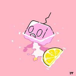  afloat alt_text alternate_color animal_focus bird commentary eiscue eiscue_(ice) food fruit highres ice ice_cube james_turner lemon lemon_slice lemonade looking_up no_humans penguin pink_background pokemon pokemon_(creature) shiny_pokemon signature solo 