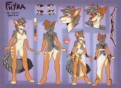  2021 absurd_res ankh anthro arm_tuft black-backed_jackal black_nose bow_(weapon) breasts brown_body brown_fur canid canine canis clothed clothing deity digital_media_(artwork) digitigrade ear_piercing ear_ring egyptian egyptian_clothing english_text eye_of_horus fangs featureless_breasts featureless_crotch female fhyra fur glistening glistening_eyes grey_body grey_fur grey_hair hair heterochromia hi_res inner_ear_fluff jackal lockworkorange mammal markings model_sheet nude open_mouth piercing ranged_weapon red_eyes ring_piercing shoulder_tuft solo spots spotted_body spotted_fur spotted_markings spotted_tail striped_body striped_fur stripes tail tail_markings tan_body tan_fur tan_inner_ear_fluff tan_spots tan_stripes tan_toes teeth text tongue tuft weapon yellow_eyes 