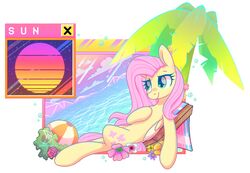  2021 blue_eyes cutie_mark equid equine feathered_wings feathers female feral fluttershy_(mlp) friendship_is_magic hair hasbro hi_res hooves long_hair mammal musicfirewind my_little_pony mythological_creature mythological_equine mythology palm_tree pegasus pink_hair plant quadruped sitting solo tree wings yellow_body yellow_feathers yellow_wings 