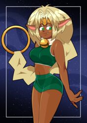  accessory aisha_clanclan animal_humanoid atomictiki bell big_breasts bottomwear bra breasts clothing collar ctarl-ctarl felid felid_humanoid female headband hotpants humanoid mammal mammal_humanoid midriff outlaw_star shorts solo sports_bra star tailless underwear 