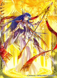  angel_wings armor blue_eyes blue_hair bracelet closed_eyes commentary_request company_name dress earrings elice_(fire_emblem) feathered_wings female fire_emblem fire_emblem:_mystery_of_the_emblem fire_emblem_cipher gem hair_ornament jewelry kita_senri light_particles light_rays long_dress long_hair looking_at_viewer magic_circle neck_ring official_art photoshop_(medium) red_gemstone short_sleeves shoulder_armor solo_focus spirit staff wide_sleeves wings 