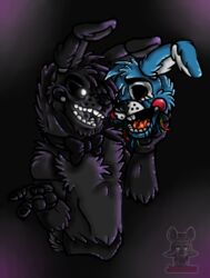  2017 animatronic anthro digital_media_(artwork) duo five_nights_at_freddy&#039;s five_nights_at_freddy&#039;s_2 glowing glowing_eyes juliart15 lagomorph leporid machine mammal rabbit robot scottgames shadow_bonnie_(fnaf) simple_background toy_bonnie_(fnaf) 