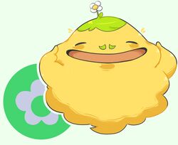  closed_eyes commentary_request deviantart_sample facial_hair flower green_background green_hair honoboono image_sample leaf mii-kami moustache no_humans open_mouth pokapoka_symbol simple_background solo youkai_(youkai_watch) youkai_watch 