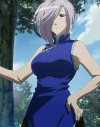  asu_no_yoichi breasts cloud female hair_over_one_eye hand_on_hip screencap solo stitched takatsukasa_angela 