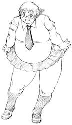  1boy fat glasses line_art obese skirt smile solo tanuma_yuuichirou 