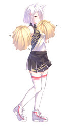  animal_ears black_skirt breasts cheerleader commentary_request female fox_ears full_body hair_between_eyes hair_ornament hairclip hands_up holding medium_breasts original photoshop_(medium) pleated_skirt pom_pom_(cheerleading) red_eyes shirt shoes short_hair simple_background skirt sleeveless sleeveless_shirt solo standing suzunari_arare thighhighs white_background white_footwear white_hair white_thighhighs yuki_arare 