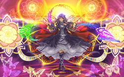  3_jiao_xian_er artistic_error bad_anatomy bad_feet bug butterfly commentary_request dress female flower_(symbol) gradient_hair highres hijiri_byakuren hokkai long_hair looking_at_viewer multicolored_hair solo sorcerer&#039;s_sutra_scroll touhou 