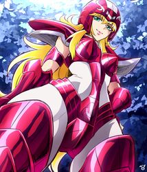  arai_nobu armor bad_id bad_pixiv_id blonde_hair female green_eyes hand_on_own_hip lips long_hair looking_at_viewer mermaid_thetis saint_seiya smile solo very_long_hair 