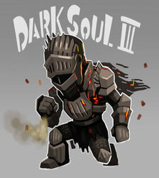  armor chibi commentary_request copyright_name dark_souls_(series) dark_souls_iii full_armor grey_background hebereke_(vector518) on_one_knee solo soul_of_cinder 