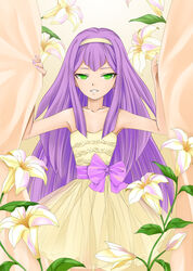  bad_id bad_pixiv_id bow dress female flower green_eyes halilmyo inazuma_eleven_(series) inazuma_eleven_go inazuma_eleven_go_chrono_stone long_hair looking_at_viewer meia no_pupils parted_lips photoshop_(medium) purple_hair solo very_long_hair 