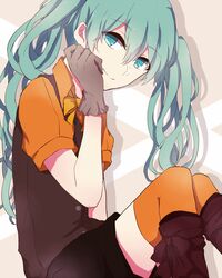  aqua_eyes aqua_hair bad_id bad_pixiv_id female gloves hatsune_miku highres long_hair ribbon ringomaru smile solo twintails vocaloid 