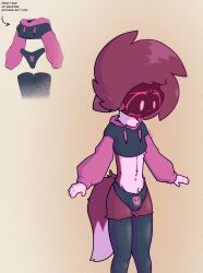  bottomwear clothing confusion femboy footwear hair hi_res machine male organs pants pink_eyes protogen purple_body purple_hair sh4rik socks solo stomach thin_thighs topwear 