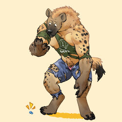  1:1 adabear after_transformation anthro black_spots bottomwear claws clothing dice dungeons_and_dragons finger_claws fur gnoll hands_to_paws hasbro hi_res hindpaw hyena looking_at_hand male mammal nipples pants paws shirt simple_background snout solo spots spotted_hyena tail toe_claws topwear torn_bottomwear torn_clothing torn_pants torn_shirt torn_topwear transformation underwear wizards_of_the_coast 