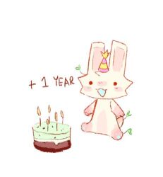  2023 birthday_cake bunonthemoon cake clothing dessert food fur hat headgear headwear lagomorph leporid looking_at_viewer low_res mammal party_hat rabbit slim_anthro slim_male white_body white_fur 