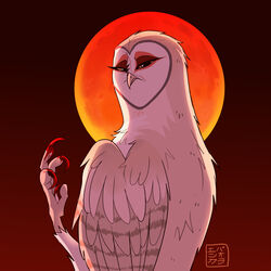  avian barn_owl bird blood blood_moon bodily_fluids claws feathers female feral guardians_of_ga&#039;hoole hi_res kabuki-aku moon night nyra_(gogh) owl scar solo toe_claws tyto tytonid white_body white_feathers 