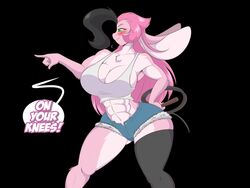  2019 4:3 abs anthro big_breasts black_hair blush bottomwear breasts clothing cosplay cutoffs denim denim_bottomwear denim_clothing digital_media_(artwork) female fur hair lagomorph legwear leporid mammal mastergodai multicolored_body multicolored_fur multicolored_hair muscular muscular_female pink_body pink_fur pink_hair poison_(final_fight) rabbit rascals reiko_usagi shirt shorts smile smirk solo tank_top thick_thighs thigh_highs topwear two_tone_body two_tone_fur two_tone_hair whip white_clothing white_shirt white_tank_top white_topwear wide_hips 