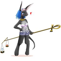  1:1 ankh anthro anubian_jackal anubis black_body black_fur blue_eyes blue_hair canid canine canis deity egyptian_mythology female fur futaba_channel hair heart_symbol hi_res img_(futaba) jackal maid_headdress mammal middle_eastern_mythology mythology nijiura_maids seirei solo sosei-san 