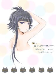  bare_shoulders bee black_eyes black_hair bleach bug commentary_request feline female frown hand_in_own_hair happy_melon4311 highres looking_back portrait short_hair_with_long_locks solo sui-feng translation_request 