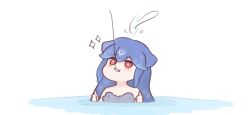  bao_(vtuber) bare_shoulders blue_hair blush_stickers chonkyorca commentary double_thumbs_up english_commentary female fishing_line hair_between_eyes highres indie_virtual_youtuber long_hair partially_submerged red_eyes simple_background solo sparkle thumbs_up virtual_youtuber water white_background 