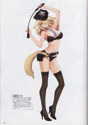  absurdres animal_ears bare_arms bare_shoulders belt belt_pouch between_breasts black_footwear blonde_hair blue_eyes bra breasts closed_mouth collarbone dog_ears dog_tail female full_body guilty_princess hair_over_one_eye hat high_heels highres holding light_smile lips long_hair looking_at_viewer medium_breasts navel necktie page_number panties peaked_cap pouch prison_guard_luisa scan sheriff_badge solo standing star_(symbol) stomach strapless strapless_bra tail thighhighs thighs tony_taka underwear underwear_only white_background 