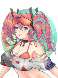  armpits arms_at_sides azur_lane bikini bikini_under_clothes blush breasts bremerton_(azur_lane) cleavage collarbone commentary crop_top dmt_(auburn) eyewear_on_head female grey_hair grey_shirt hair_between_eyes heart heart-shaped_pupils highres large_breasts long_hair mole mole_on_breast mole_under_eye multicolored_hair pink_bikini pink_eyes pink_hair red-tinted_eyewear shirt short_sleeves sidelocks skindentation solo streaked_hair swimsuit symbol-shaped_pupils tinted_eyewear torn_clothes torn_shirt twintails two-tone_hair underboob upper_body 