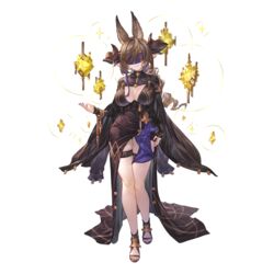  alpha_transparency animal_ears black_dress black_nails blindfold blue_hair breasts brown_hair cleavage cleavage_cutout closed_mouth clothing_cutout dress extra_ears female full_body galleon_(granblue_fantasy) galleon_(life&#039;s_compassionate_observer)_(granblue_fantasy) granblue_fantasy horns large_breasts long_hair long_sleeves minaba_hideo multicolored_hair nail_polish official_alternate_costume official_art pointy_ears skindentation smile solo streaked_hair thigh_strap toeless_footwear toenail_polish toenails transparent_background 