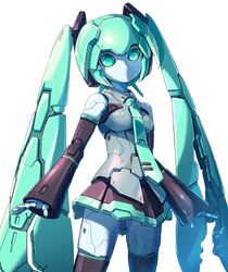  aqua_eyes aqua_hair aqua_necktie breasts commentary female frame_arms frame_artist_hatsune_miku hatsune_miku long_hair looking_at_viewer mecha mechanical_hair medium_breasts miku_day necktie open_hands robot solo taedu twintails very_long_hair vocaloid white_background 