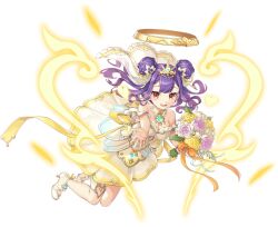  artist_request bare_shoulders bouquet breasts bridal_veil cleavage clothing_cutout crown double_bun dress earrings female full_body game_cg hair_bun halo heart heart_cutout high_heels highres holding holding_bouquet jewelry legend_clover nuwa_(legend_clover) official_alternate_costume official_art open_hand open_mouth purple_hair solo third-party_source transparent_background veil wedding_dress 