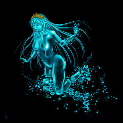  artist_name black_background claire_(ginga_tetsudou_999) commentary_request ebi_(eeotoko) female ginga_tetsudou_999 highres long_hair navel nude photoshop_(medium) signature simple_background solo tears tiara 