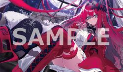  ass baobhan_sith_(fate) baobhan_sith_(first_ascension)_(fate) boots breasts crossed_legs detached_sleeves dress fate/grand_order fate_(series) female frilled_dress frills full_body grey_eyes hair_ornament hand_up highres long_hair looking_at_viewer moon neko_daruma pink_hair pointy_ears sample_watermark second-party_source sidelocks sitting sky smile solo star_(sky) starry_sky thigh_boots watermark 