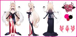  absurdres angel_wings ass bare_legs bare_shoulders black_dress black_gloves blonde_hair bow breasts brooch chano39 circlet cleavage clothing_cutout commentary_request covered_navel demon_horns dress elbow_gloves feathered_wings female from_behind from_side full_body gloves haven_production heart heart_brooch high_heels highres horns jewelry korean_commentary large_breasts long_dress long_hair looking_at_viewer low_wings miel_sweetheart mixed-language_commentary mole mole_on_breast multiple_views official_art panty_straps plunging_neckline red_bow red_eyes red_shoes shiny_clothes shoes side_cutout skindentation sleeveless sleeveless_dress standing thighlet thighs very_long_hair virtual_youtuber wings 