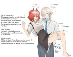  1boy absurdres arknights bird_girl bishounen carrying enforcer_(arknights) female fiammetta_(arknights) halo highres kyona_7898 princess_carry red_hair straight 
