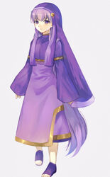  absurdly_long_hair absurdres alternate_costume bad_id bad_pixiv_id dress female fire_emblem fire_emblem:_the_binding_blade highres long_dress long_hair long_sleeves mesz410 purple_dress purple_eyes purple_hair robe sandals silver_background simple_background solo sophia_(fire_emblem) very_long_hair wide_sleeves 