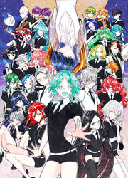  1boy 6+others ahoge alexandrite_(houseki_no_kuni) amethyst_(houseki_no_kuni) androgynous antarcticite aqua_eyes aqua_hair asymmetrical_hair bald benitoite_(houseki_no_kuni) black_eyes black_hair blonde_hair blue_eyes blue_hair blunt_bangs bort braid cinnabar_(houseki_no_kuni) colored_eyelashes crystal_hair diamond_(houseki_no_kuni) dual_persona elbow_gloves euclase_(houseki_no_kuni) everyone eyes_visible_through_hair gem_uniform_(houseki_no_kuni) ghost_quartz_(houseki_no_kuni) gloves golden_arms goshenite_(houseki_no_kuni) green_eyes green_hair grey_eyes grey_hair hair_between_eyes hair_over_one_eye hemimorphite_(houseki_no_kuni) heterochromia houseki_no_kuni interlocked_fingers jade_(houseki_no_kuni) japanese_clothes kesa kongou_sensei lab_coat lapis_lazuli_(houseki_no_kuni) long_bangs long_hair looking_at_viewer moon morganite_(houseki_no_kuni) morino_bambi multicolored_hair multiple_others necktie neptunite_(houseki_no_kuni) obsidian_(houseki_no_kuni) open_mouth orange_eyes orange_hair outstretched_hand padparadscha_(houseki_no_kuni) peridot_(houseki_no_kuni) phosphophyllite phosphophyllite_(ll) pink_eyes pink_hair purple_eyes purple_hair rainbow_hair red_beryl_(houseki_no_kuni) red_eyes red_hair revision rutile_(houseki_no_kuni) see-through shiro_(houseki_no_kuni) short_hair short_hair_with_long_locks shorts smile sparkle sphene_(houseki_no_kuni) spoilers thick_eyebrows thighhighs twintails upside-down watermelon_tourmaline_(houseki_no_kuni) wavy_hair white_eyes yellow_diamond_(houseki_no_kuni) yellow_eyes zircon_(houseki_no_kuni) 