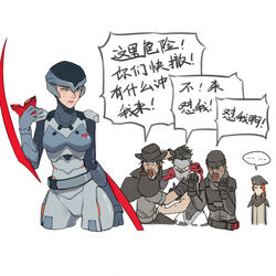  ... 2girls 3boys aged_down alternate_costume arm_blade assassin_(overwatch) beanie beret blackwatch_(overwatch) blackwatch_cassidy blackwatch_genji blackwatch_moira blackwatch_reyes blue_eyes cassidy_(overwatch) cowboy_hat cropped_legs cyborg genji_(overwatch) hat helmet mask moira_(overwatch) mole mole_under_mouth multiple_boys multiple_girls overwatch overwatch_1 photoshop_(medium) poncho power_suit reaper_(overwatch) scar squidsmith translated unworn_mask weapon 