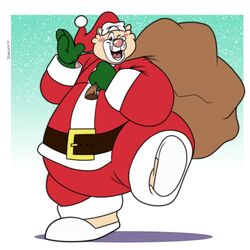  1:1 2020 american_black_bear bear belly black_bear blush bottomwear breeze_in_the_clouds christmas christmas_clothing christmas_headwear clothing hat headgear headwear hi_res holidays kermode_bear male mammal one_eye_closed overweight overweight_male pants pile_(breeze_in_the_clouds) santa_claus santa_hat solo texansoda ursine wink 