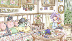  2girls ahoge animal_on_lap ankle_socks aqua_hair bear bird black_headwear black_thighhighs blue_flower blue_rose blue_shirt book bookshelf bottle bowl box bug butterfly carpet chair chess_piece chessboard clock coffee_table commentary couch crow cup cupboard curtains dragonfly drawing_(object) dried_flower duck feline floral_print flower foot_out_of_frame fox frilled_sleeves frills from_side green_eyes green_skirt hair_ornament hairband hanging_flower hat hat_ribbon heart heart-shaped_pillow heart_hair_ornament heart_of_string highres indoors kaenbyou_rin kaenbyou_rin_(cat) komeiji_koishi komeiji_satori lamp leg_lift living_room loaded_interior long_sleeves looking_at_another lying manga_(object) mirror multiple_girls no_shoes on_couch on_lap on_stomach open_book painting_(object) picture_frame pillow pink_footwear pink_skirt planetary_ring plant potted_plant purple_eyes purple_hair reiuji_utsuho reiuji_utsuho_(bird) ribbon rose saucer shirt short_hair siblings sisters sitting skirt slippers snail socks table teacup teapot teaspoon thighhighs third_eye touhou white_legwear wide_shot wide_sleeves yellow_shirt ys_(ytoskyoku-57) 