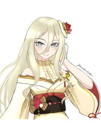  artist_name azur_lane blonde_hair blue_eyes cosplay female hair_between_eyes historical_name_connection japanese_clothes kantai_collection kimono long_hair looking_at_viewer name_connection obi one-hour_drawing_challenge rekka_yamato richelieu_(azur_lane) richelieu_(azur_lane)_(cosplay) richelieu_(evergreen_prophecy)_(azur_lane) richelieu_(kancolle) sash simple_background upper_body white_background 